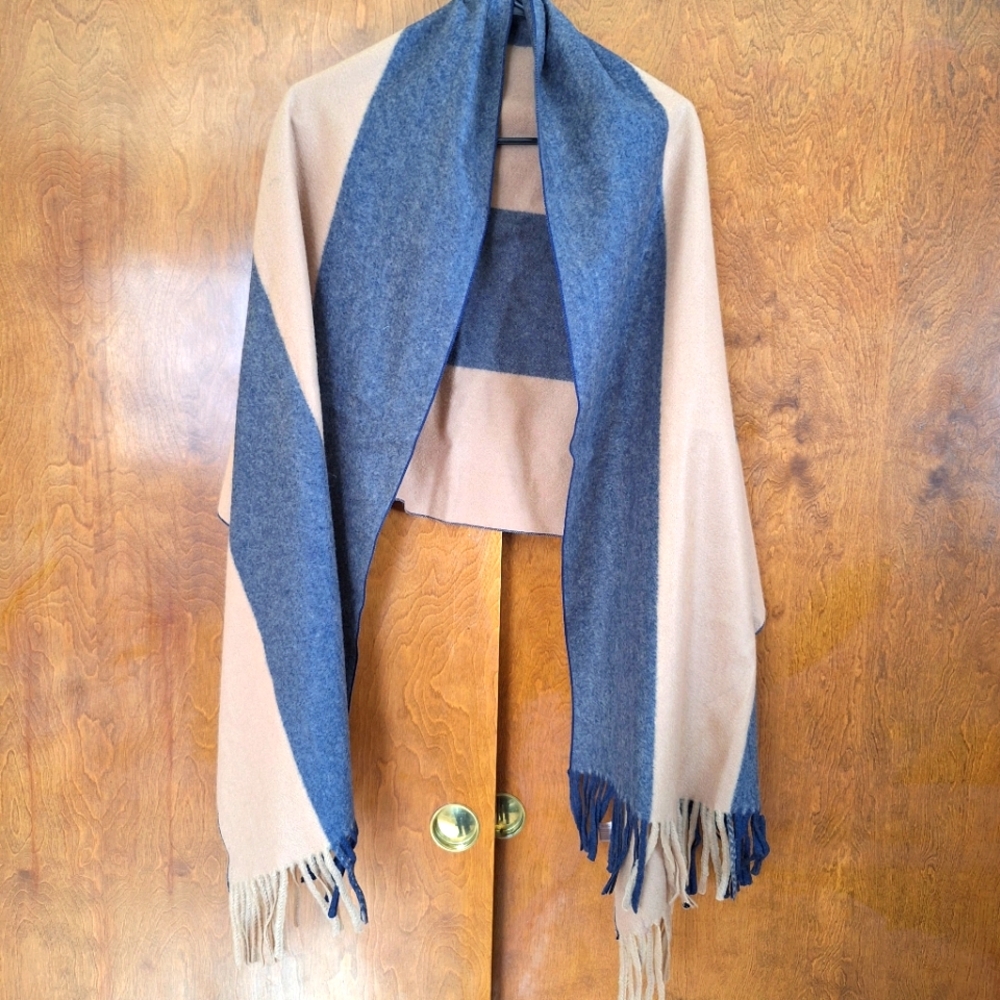 Look Cashmere Blue and Tan Striped Scarf